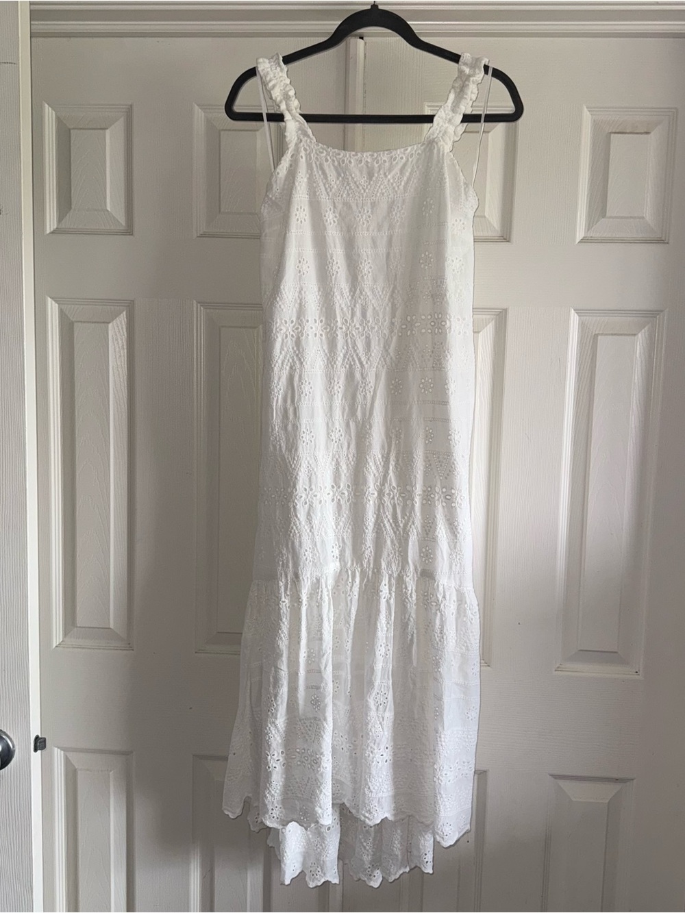White Eyelet Maxi Sundress with Ruffled Straps